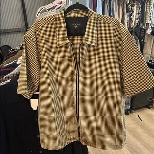 rag & bone Noah Gingham Navy and Ginger Checkered Zip Up Nylon Shirt